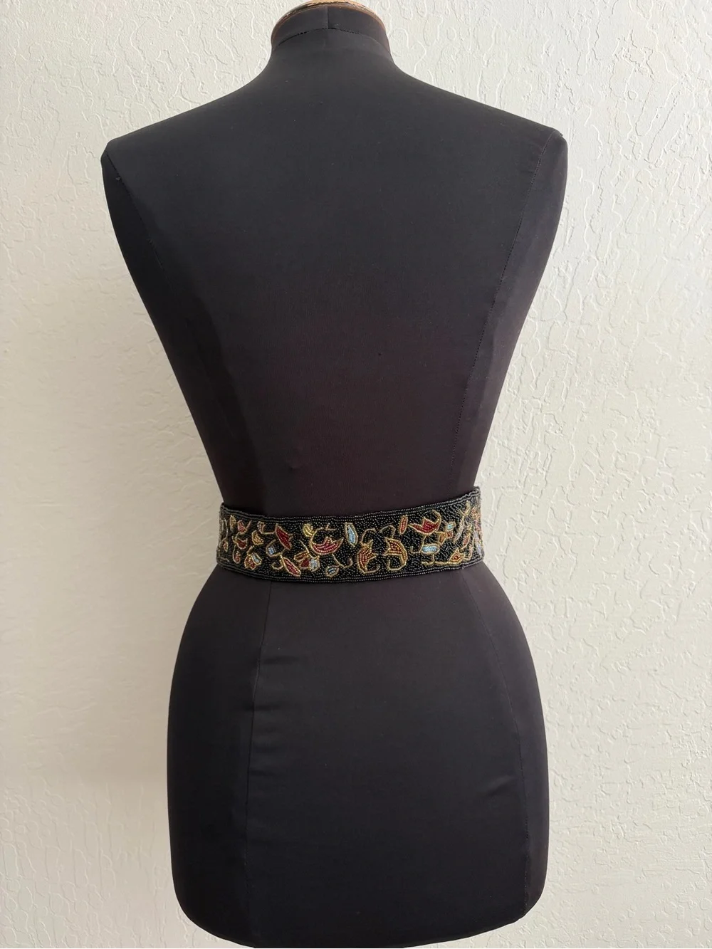 VINTAGE Christian Dior Black Embroidered Waist Belt Multicolor Floral Accents